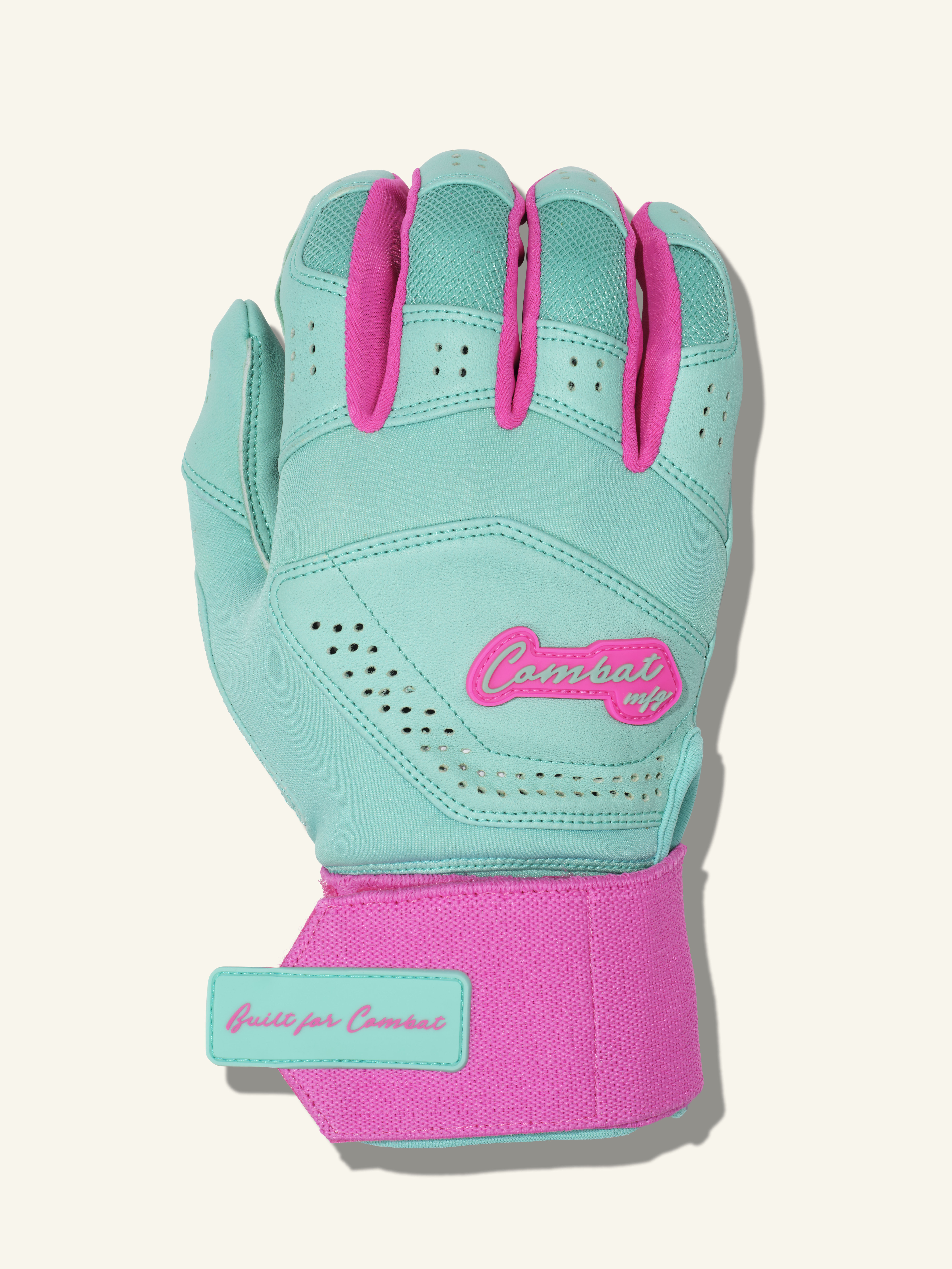 COMBAT MFG Ying Yang Long Strap Batting Gloves, Mint/Pink, XX-Large