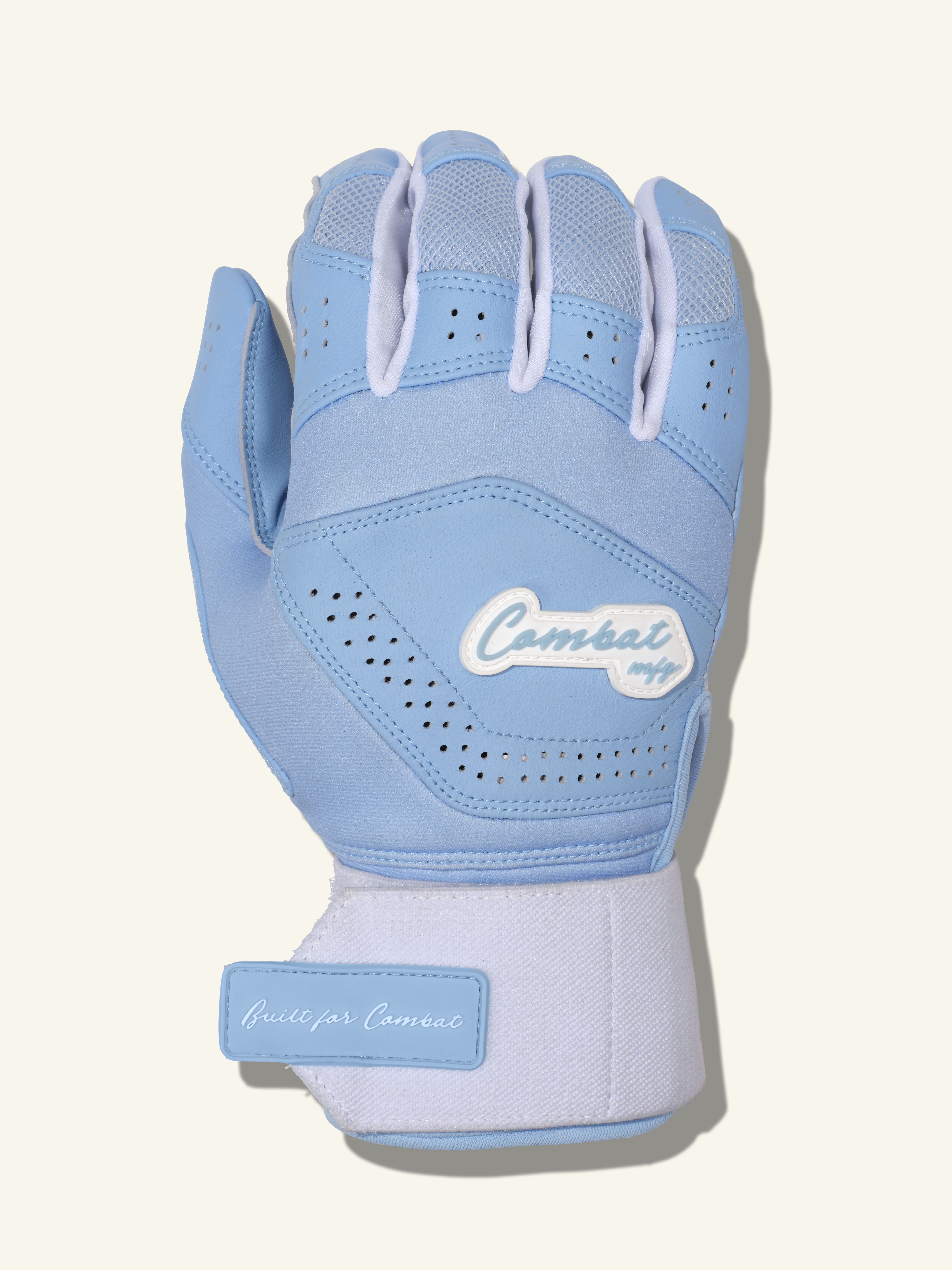 COMBAT MFG Ying Yang Long Strap Batting Gloves, White/Columbia Blue, Medium