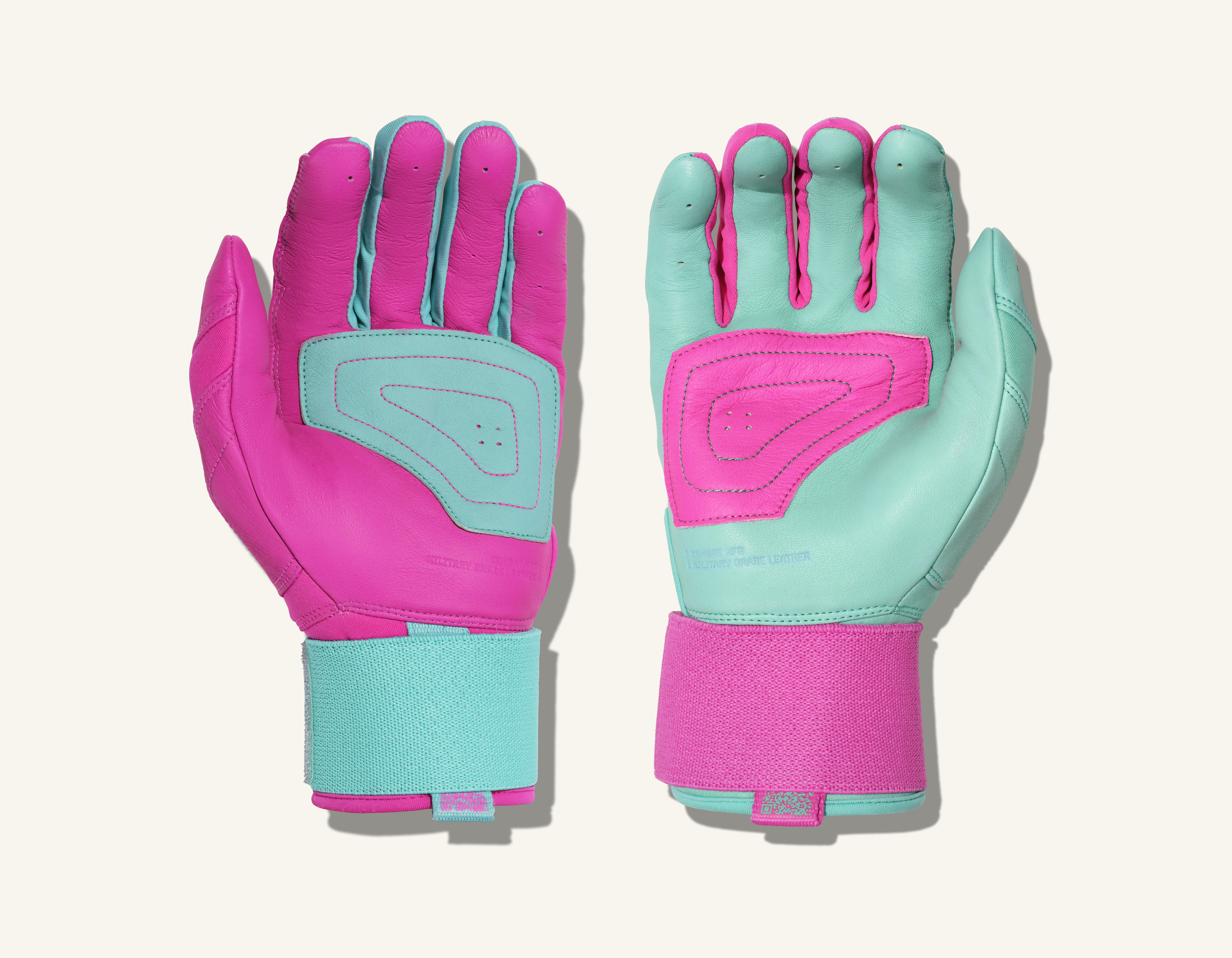 COMBAT MFG Ying Yang Long Strap Batting Gloves, Mint/Pink, XX-Large