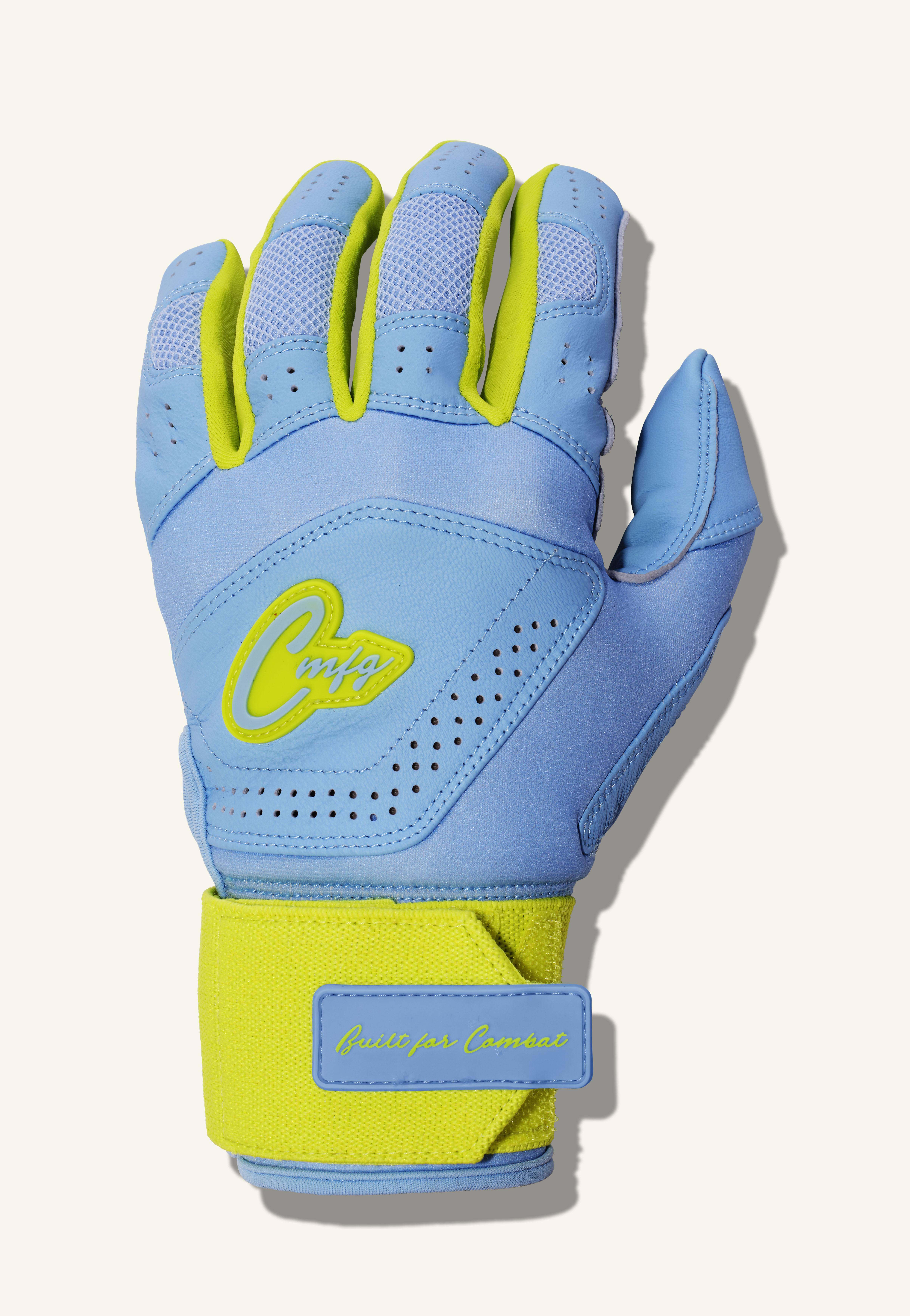 COMBAT MFG Ying Yang Long Strap Batting Gloves, Columbia Blue/Lemonade Blitz, Large