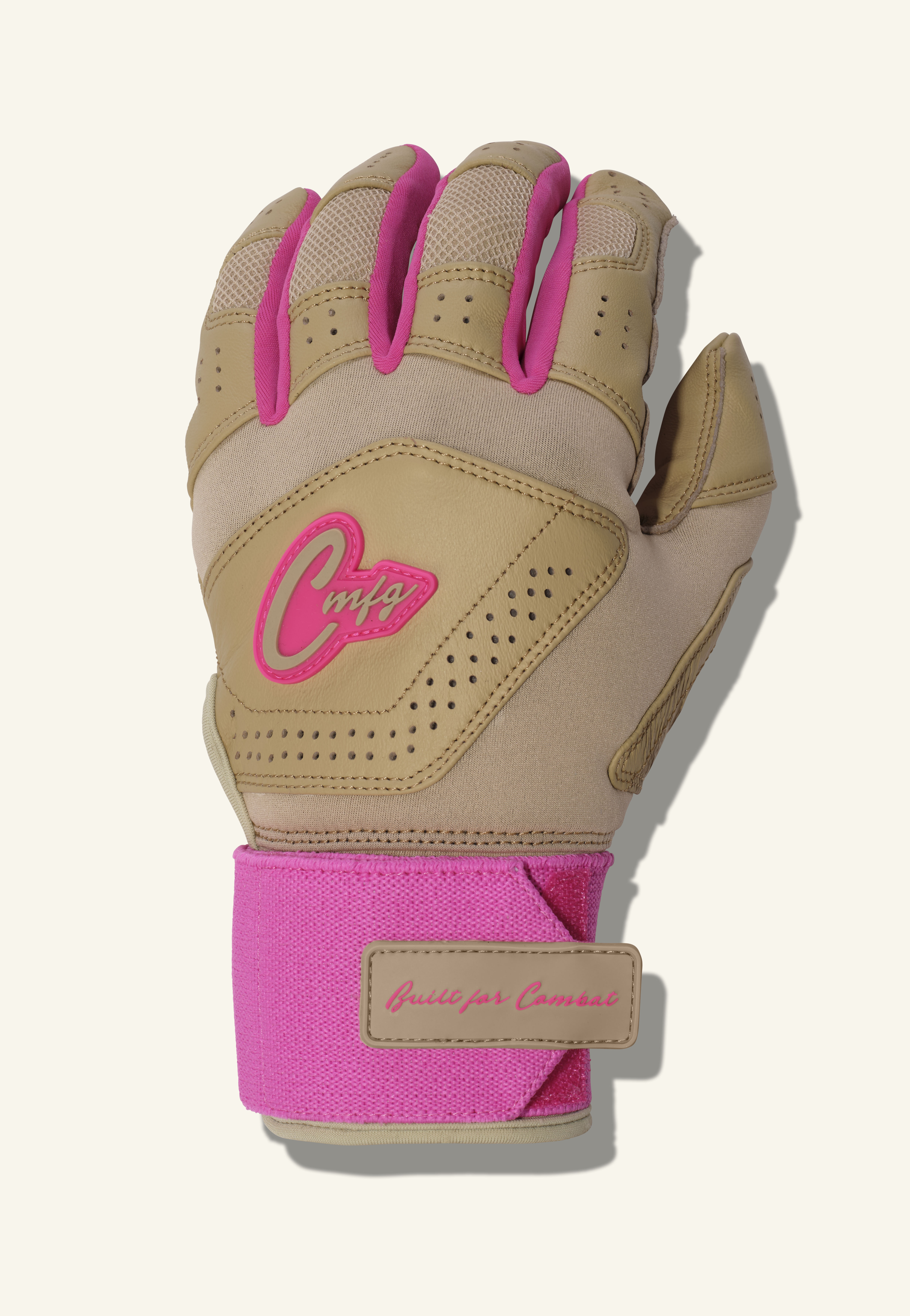 COMBAT MFG Ying Yang Long Strap Batting Gloves, Sand/Pink, XX-Large