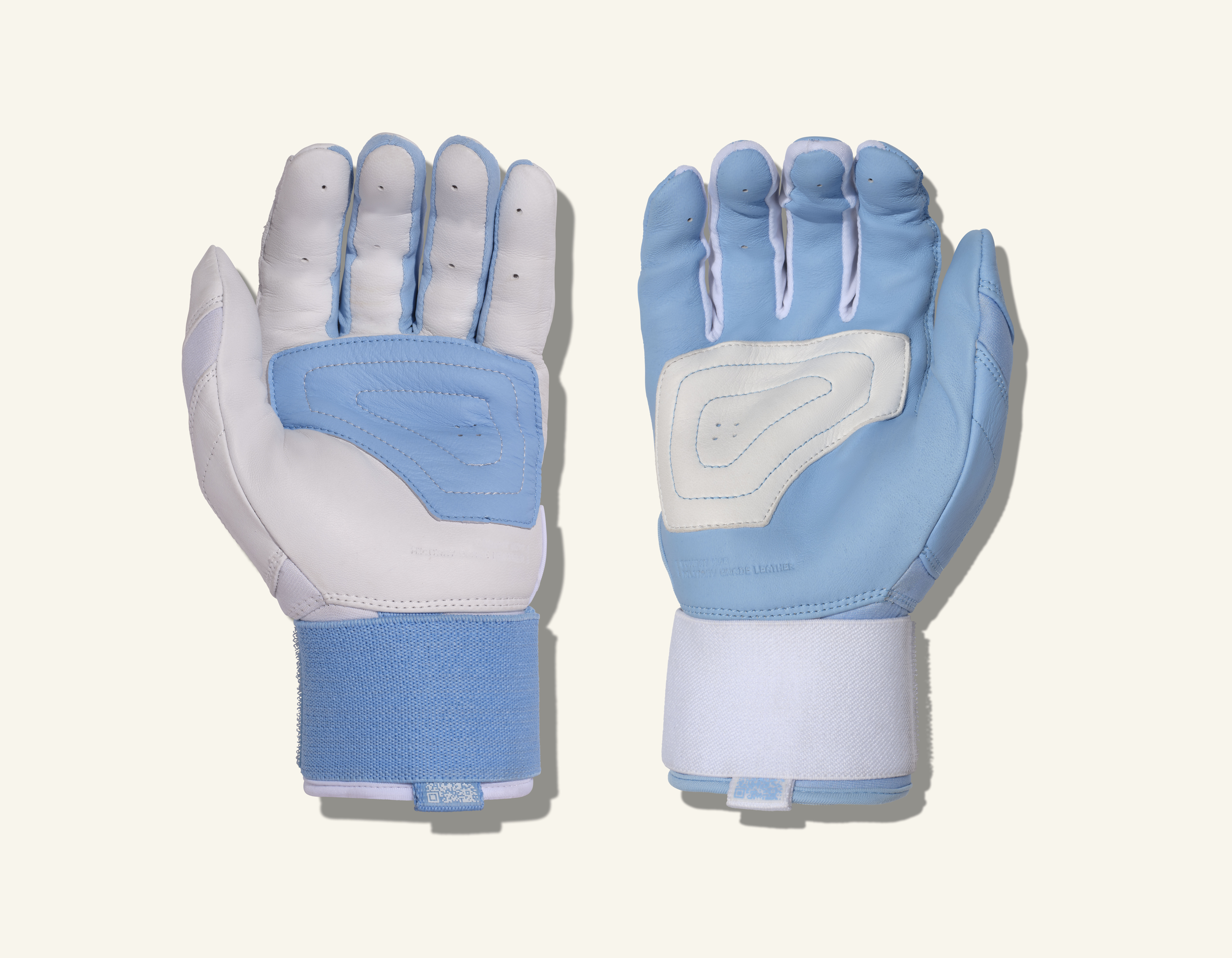 COMBAT MFG Ying Yang Long Strap Batting Gloves, White/Columbia Blue, Medium