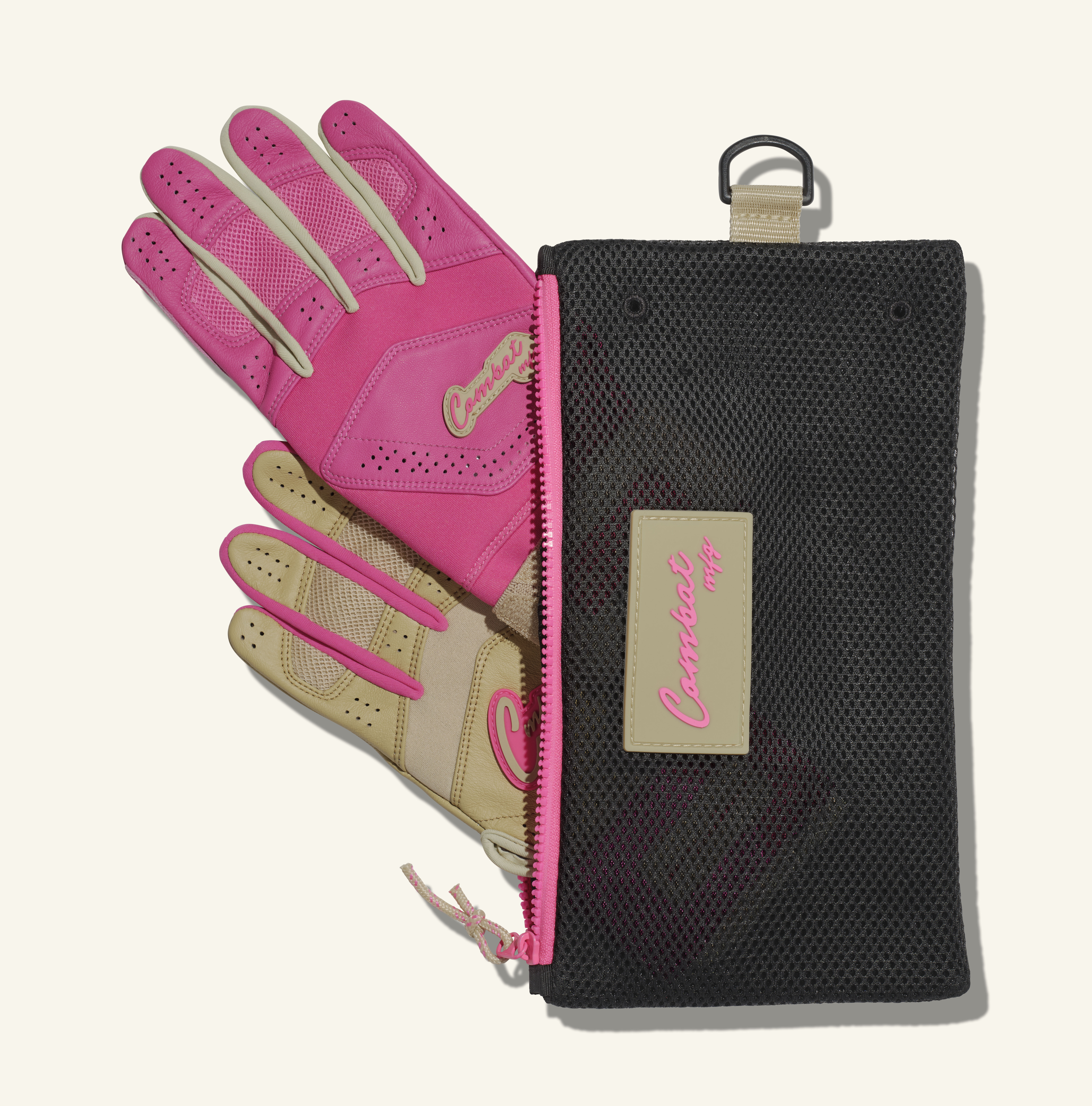 COMBAT MFG Ying Yang Long Strap Batting Gloves, Sand/Pink, XX-Large