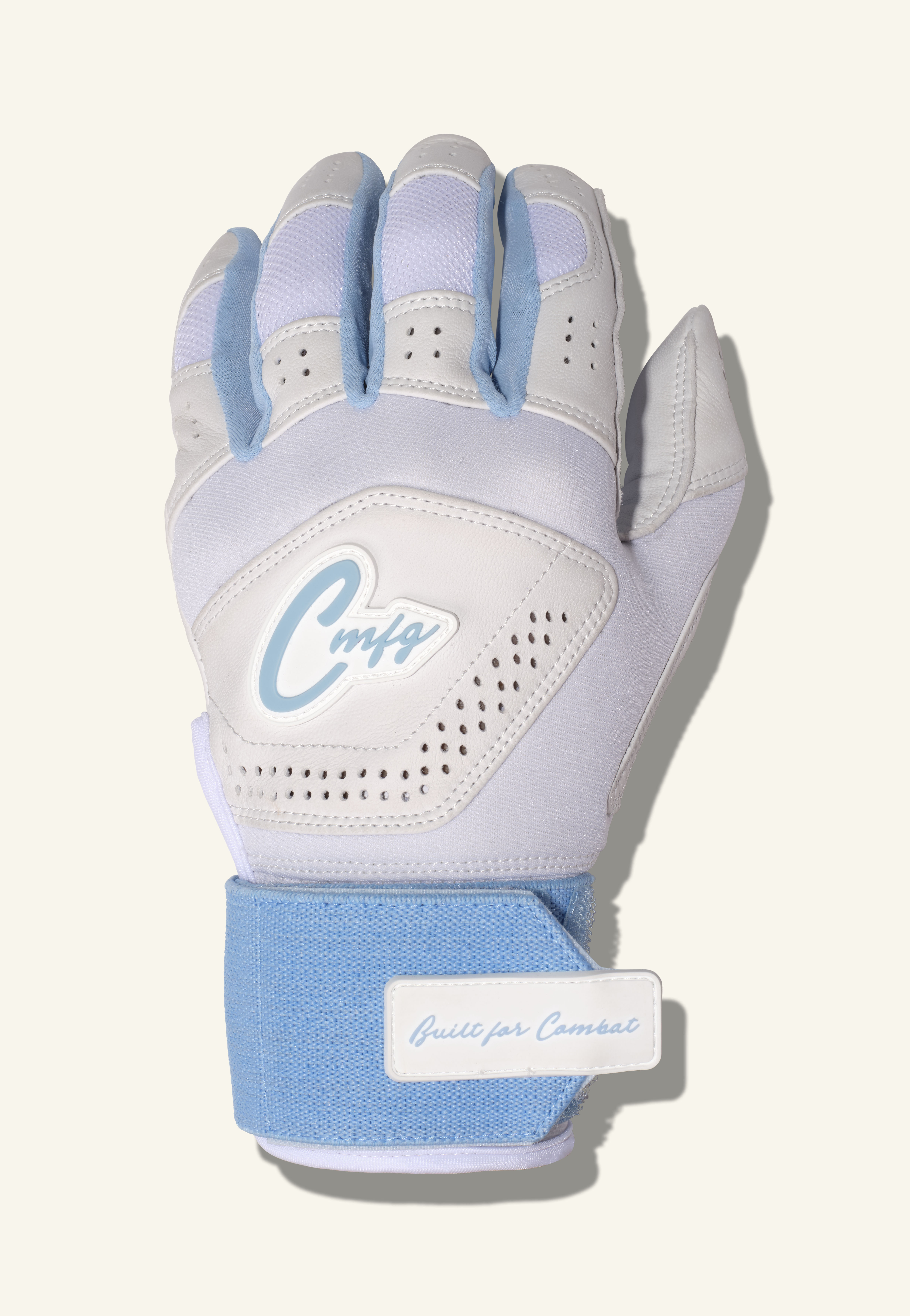 COMBAT MFG Ying Yang Long Strap Batting Gloves, White/Columbia Blue, Medium