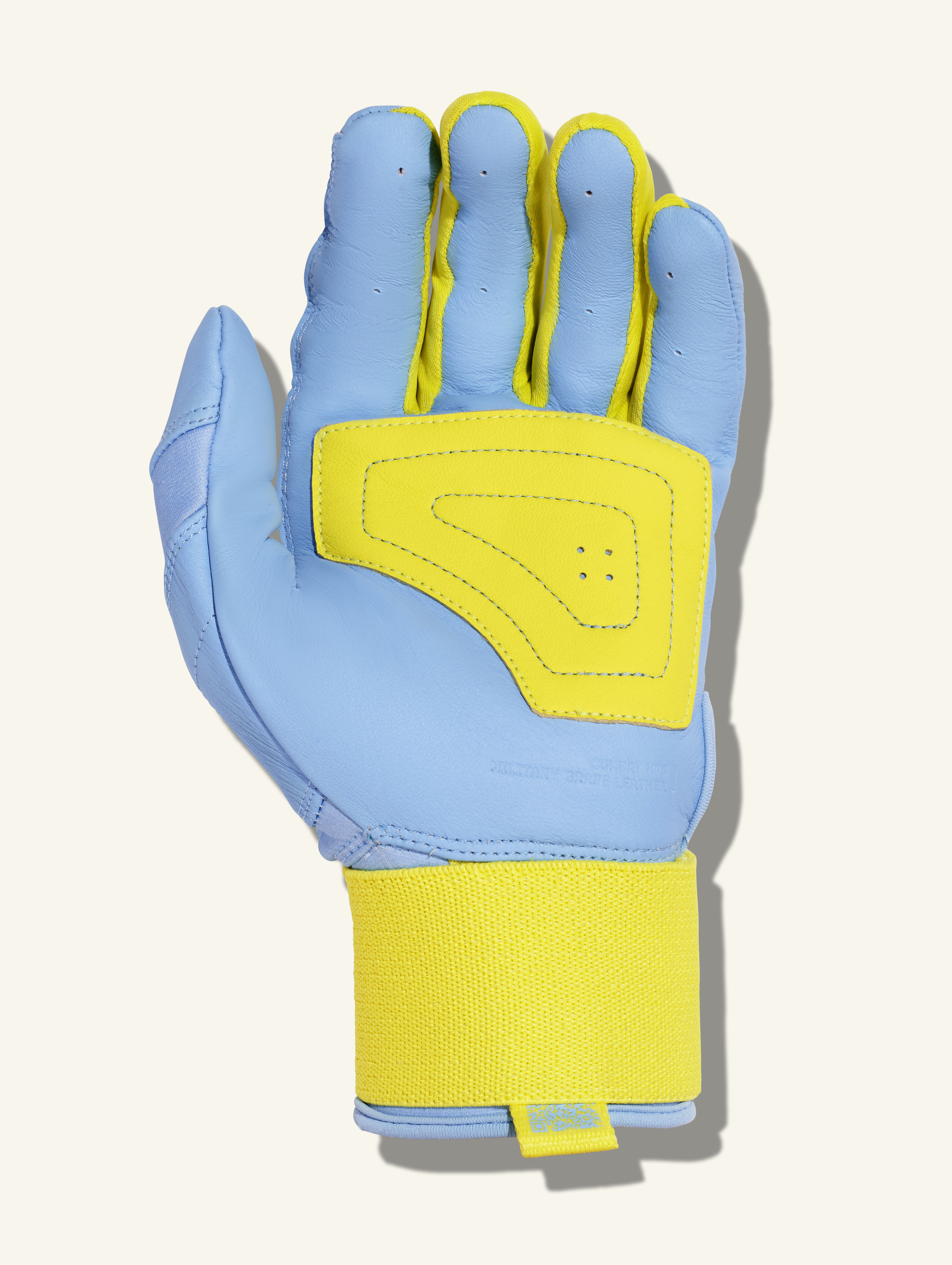 COMBAT MFG Ying Yang Long Strap Batting Gloves, Columbia Blue/Lemonade Blitz, Large