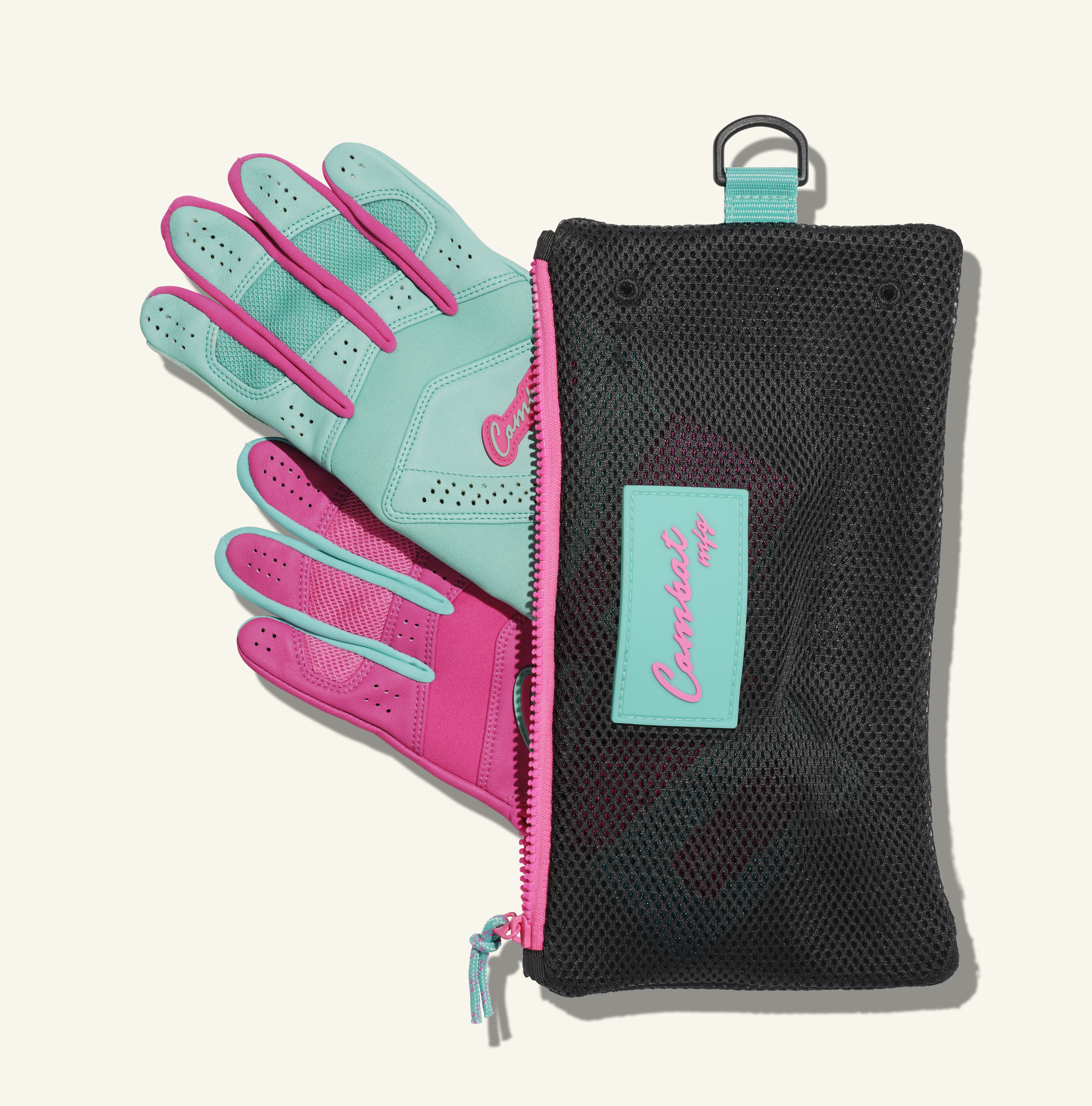 COMBAT MFG Ying Yang Long Strap Batting Gloves, Mint/Pink, XX-Large