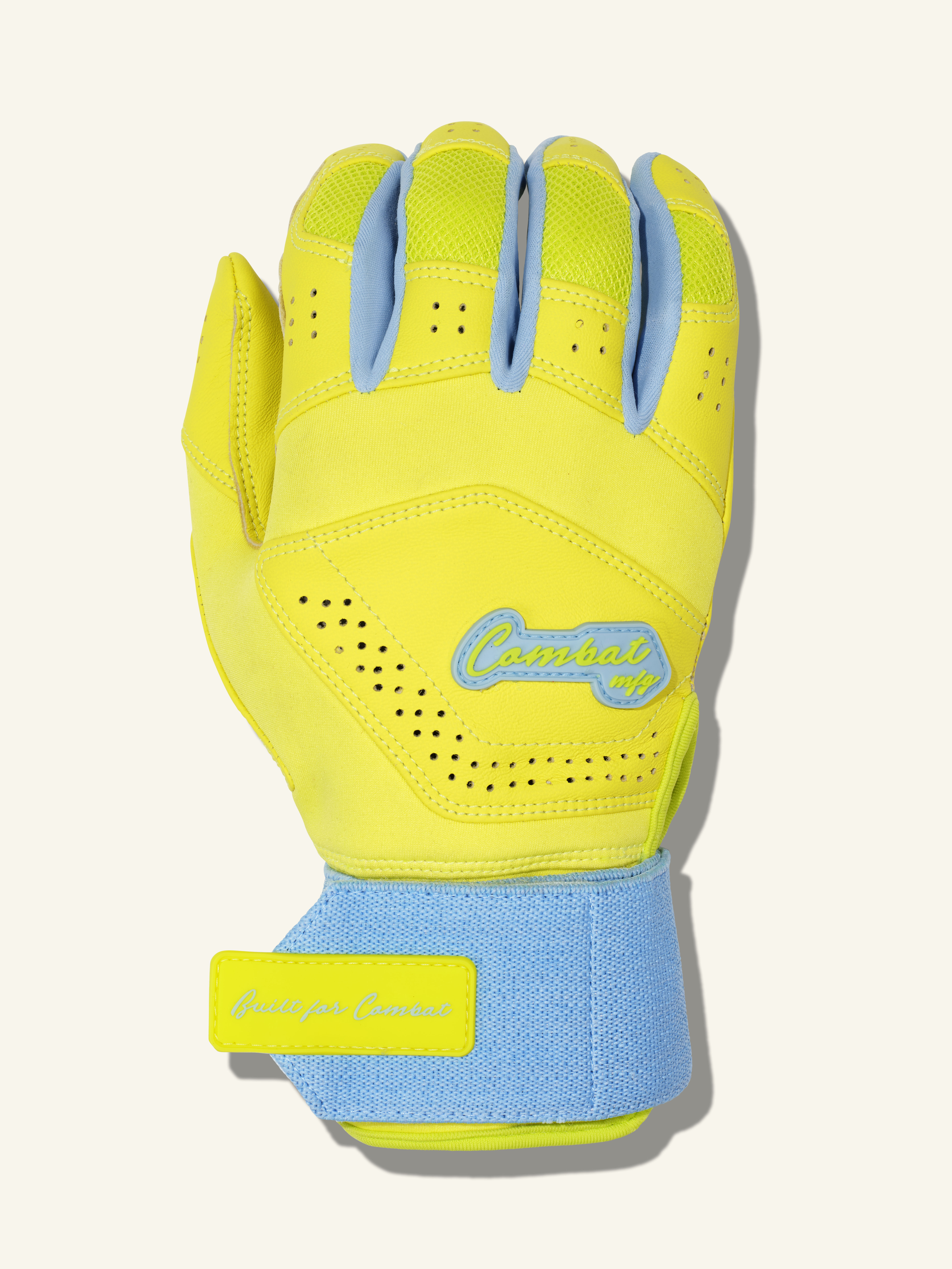 COMBAT MFG Ying Yang Long Strap Batting Gloves, Columbia Blue/Lemonade Blitz, Large