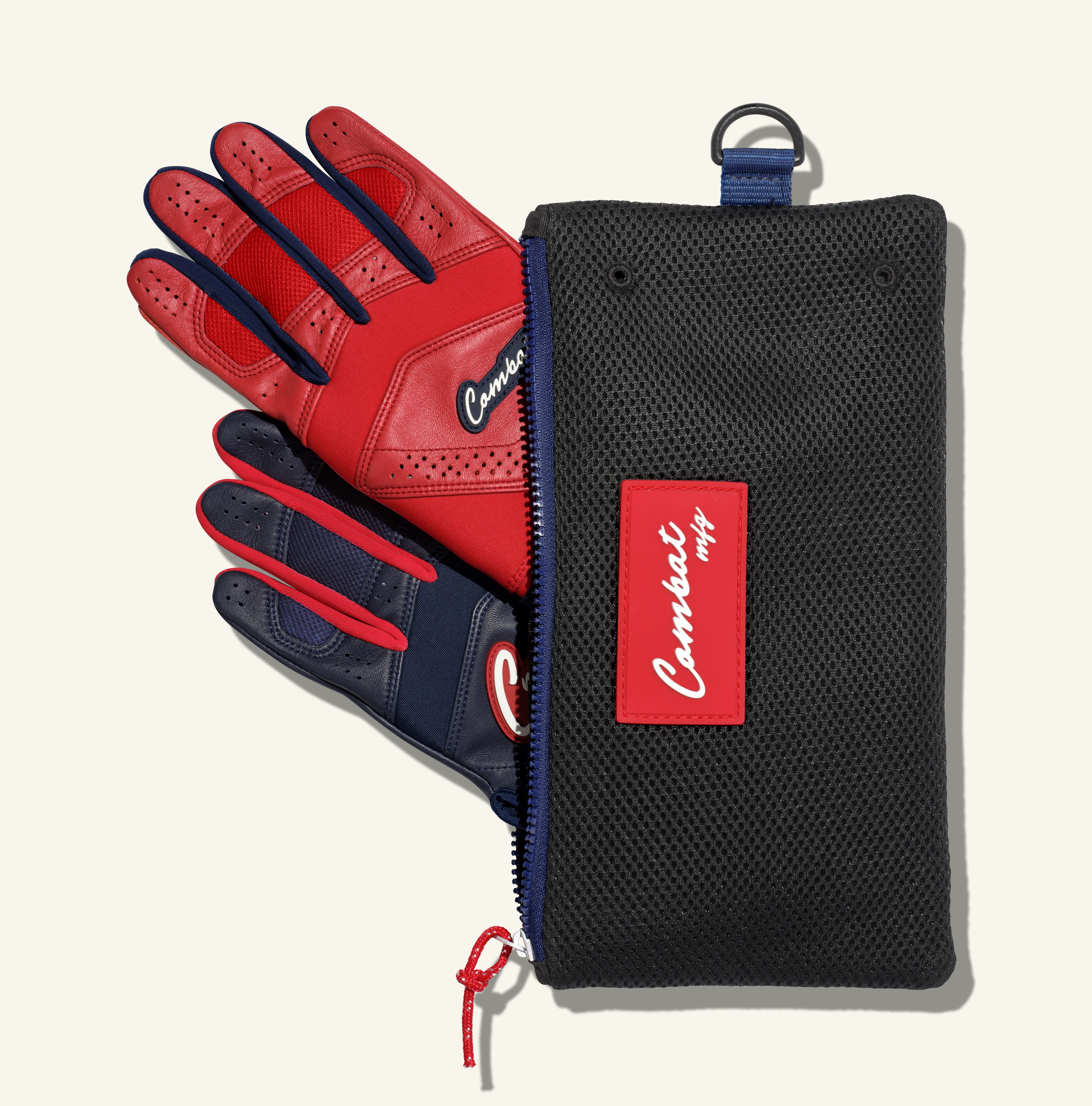 COMBAT MFG Ying Yang Long Strap Batting Gloves, Navy/Red, X-Small