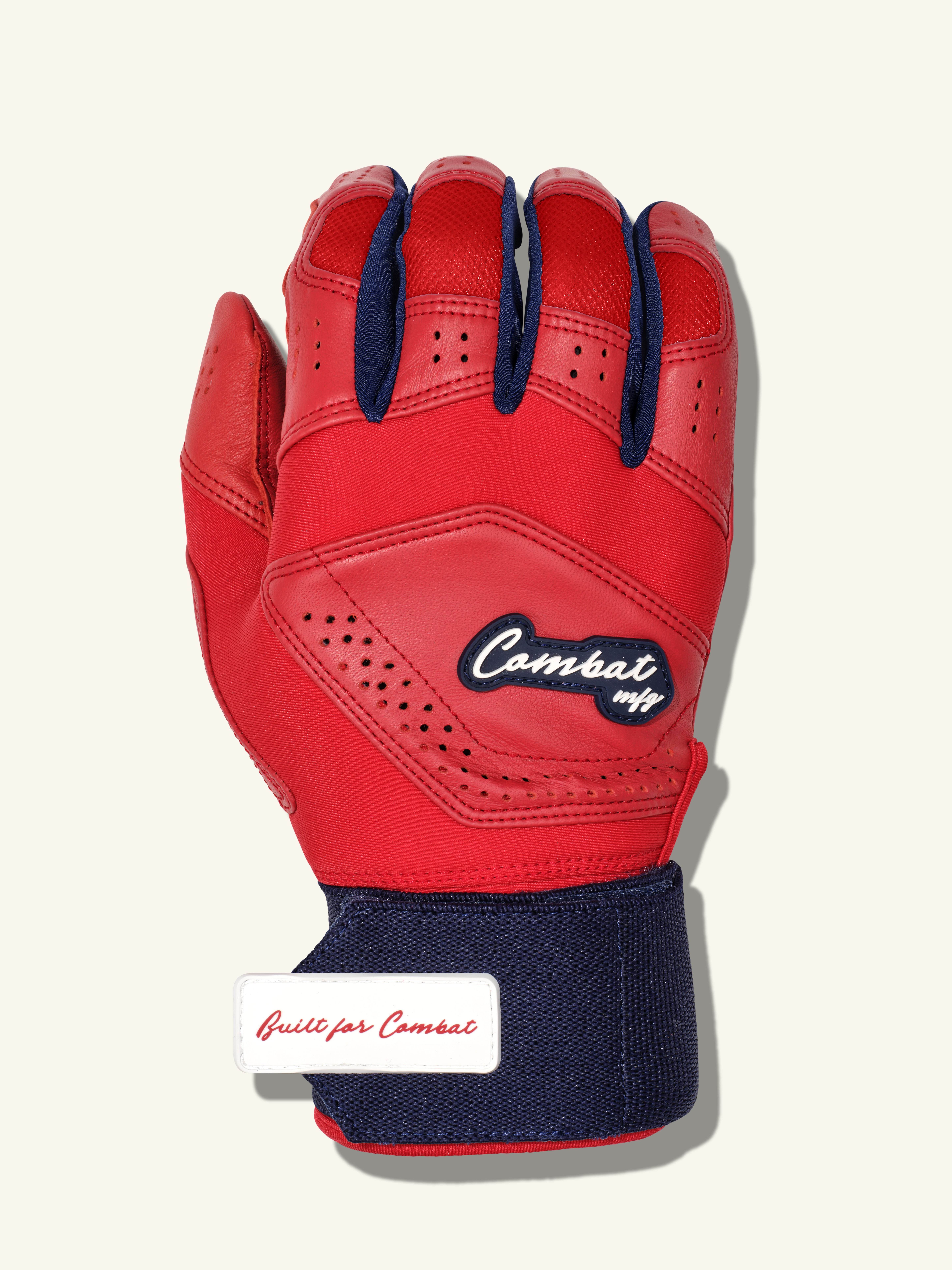 COMBAT MFG Ying Yang Long Strap Batting Gloves, Navy/Red, X-Small